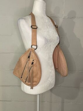Free People Pebbled Nude Tan Double Pocket Saddle Satchel